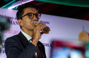 President Andry Rajoelina at Covid Organics launch and photographed taking a sip